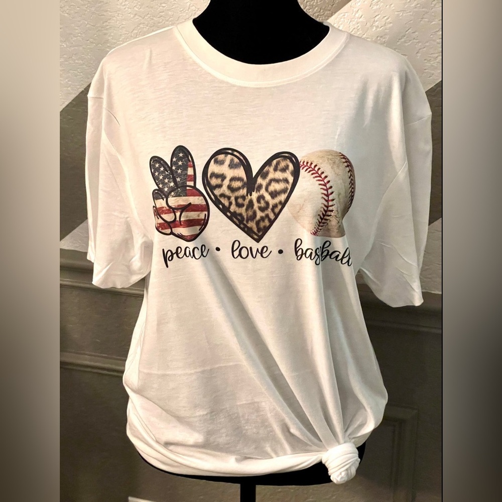 New! Peace, Love, Baseball Tee